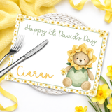 ST DAVID'S DAY- DAFFODIL BEAR- PREMIUM LEATHERETTE PLACEMAT - Eliza Henri