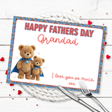 SUPER TEDDY BLUE- HAPPY FATHER'S DAY MAT- PREMIUM FAUX LEATHER PLACEMAT