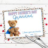 SUPER TEDDY PINK- HAPPY FATHER'S DAY MAT- PREMIUM FAUX LEATHER PLACEMAT