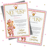 Pink Nutcracker Teddy Bear- Father Christmas Nice List Certificates - A4 Premium Card Blanks
