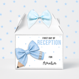 First Day of School Blue Glitter Bow Treat Box Labels- UV Decal