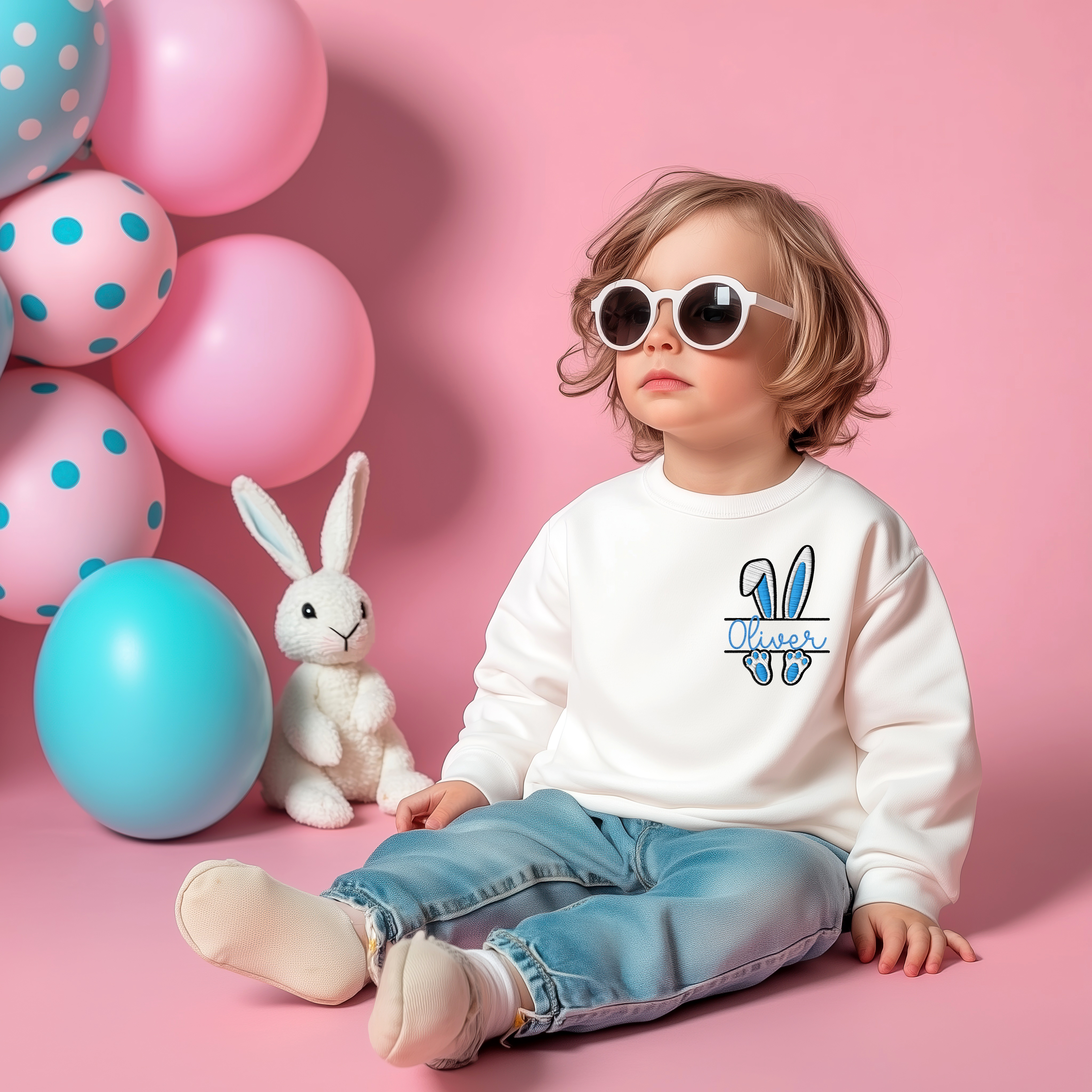 CUSTOM DTF TRANSFER - CUTE POCKET EMBROIDERY STYLE BUNNY NAME - Eliza Henri