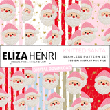 Pink Knitted Santa Seamless Pattern Set