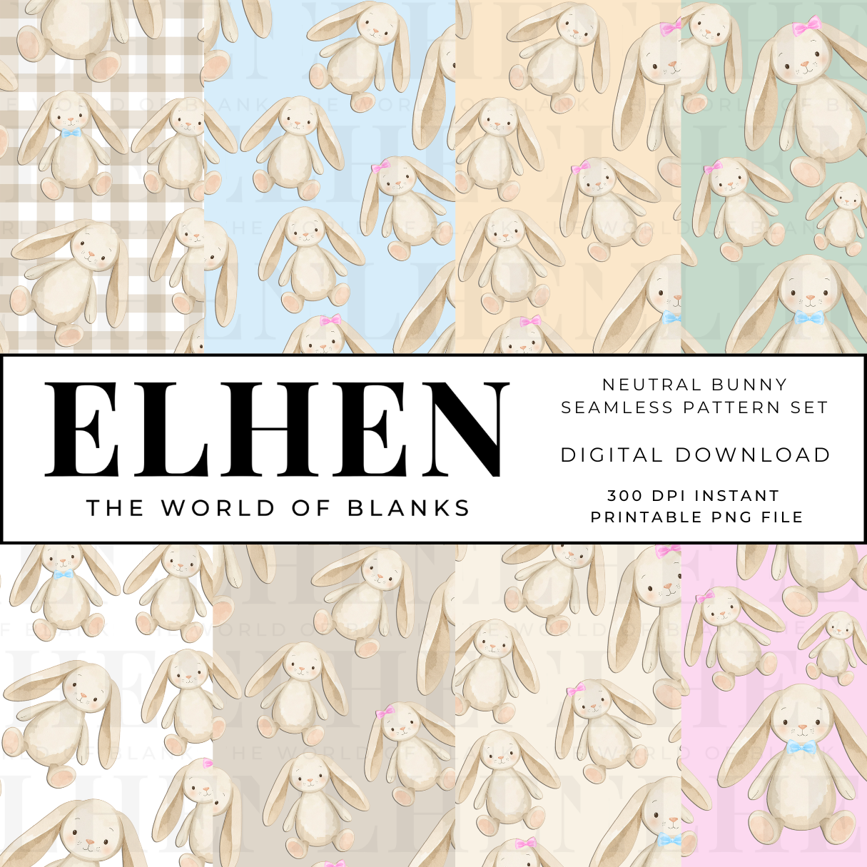NEUTRAL BUNNY SEAMLESS PATTERN SET - Eliza Henri