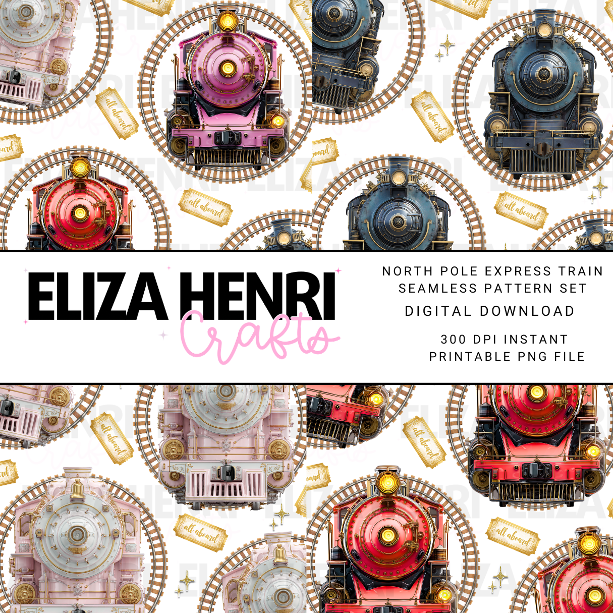 NORTH POLE EXPRESS TRAIN SEAMLESS PATTERN SET - Eliza Henri