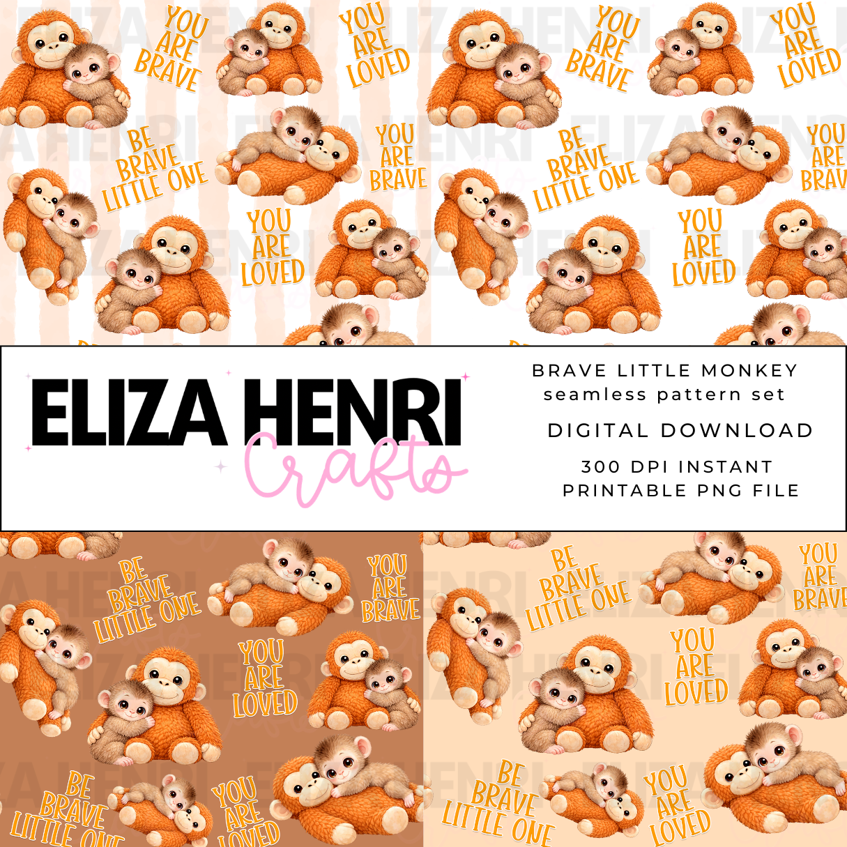 BRAVE LITTLE MONKEY SEAMLESS PATTERN SET - Eliza Henri