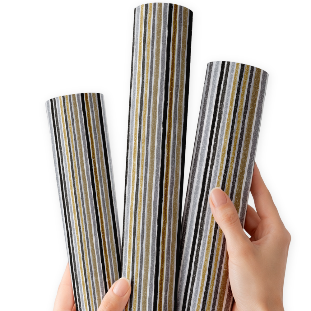 Midnight Pinstripe Sparkle | Premium Faux Leather Fabric