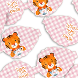 Pink Gingham Tiger Tea party Bows 3.5” | Pre-Cut Hair Bow Loops