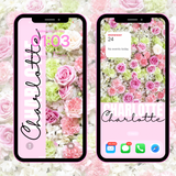 Pink & Green Flower Wall Personalised Phone Wallpaper- Set of 2 - Eliza Henri
