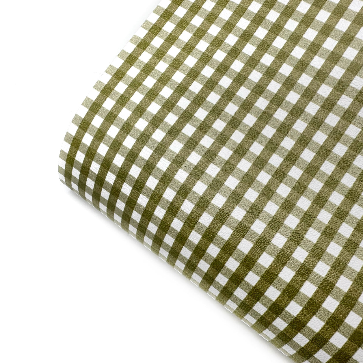 Olive Green Gingham Standard Premium Faux Leather Fabric Sheets - Eliza Henri