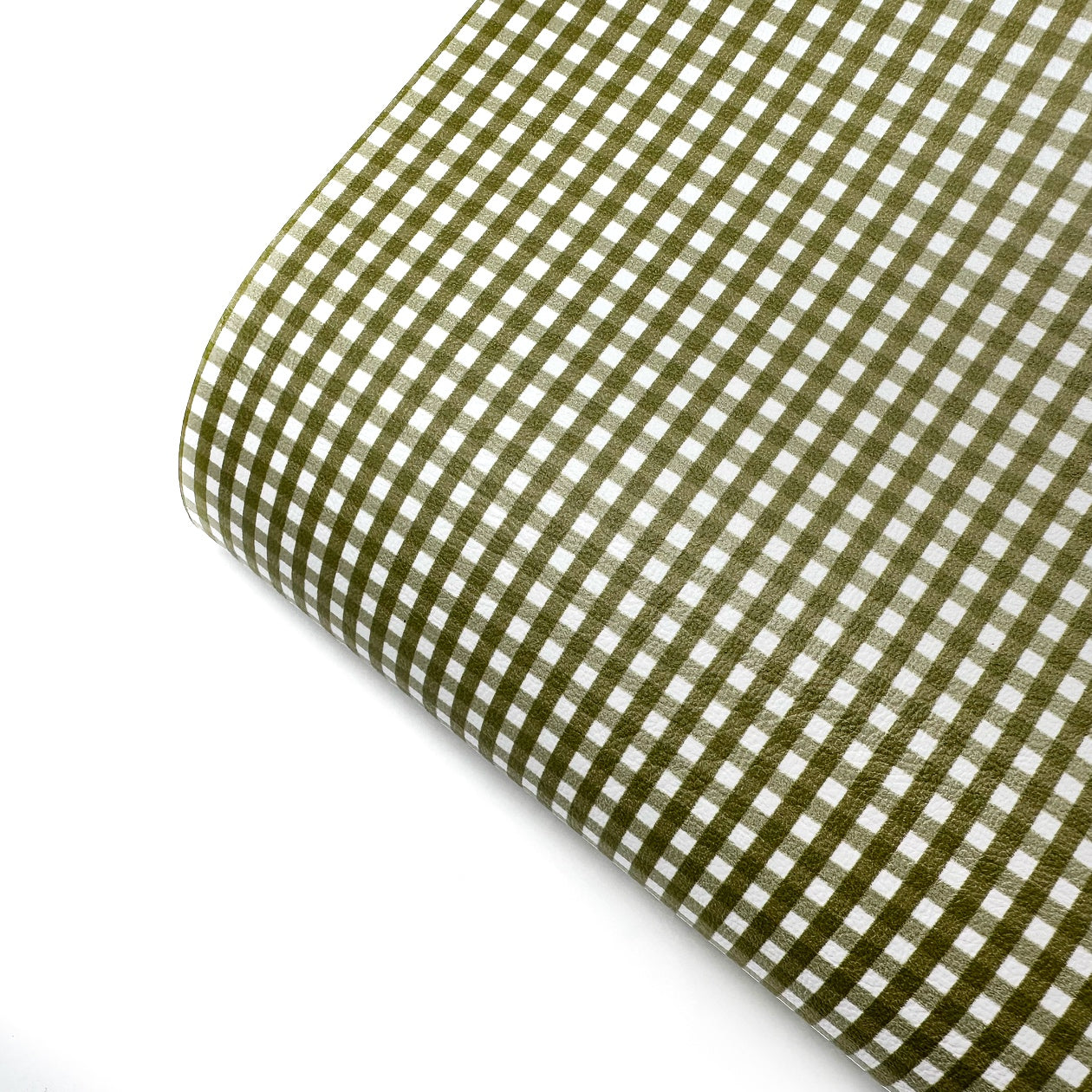 Olive Green Gingham Mini Premium Faux Leather Fabric Sheets - Eliza Henri
