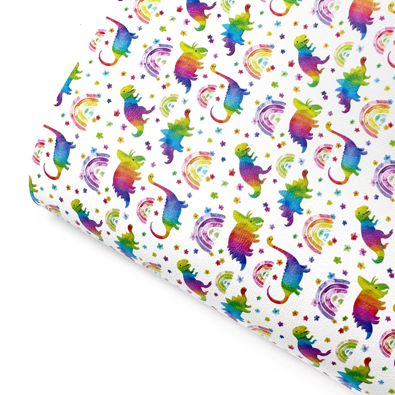 Rainbow Dinosaurs Premium Faux Leather Fabric Sheets - Eliza Henri