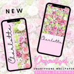 Pink & Green Flower Wall Personalised Phone Wallpaper- Set of 2 - Eliza Henri
