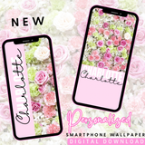 Pink & Green Flower Wall Personalised Phone Wallpaper- Set of 2 - Eliza Henri