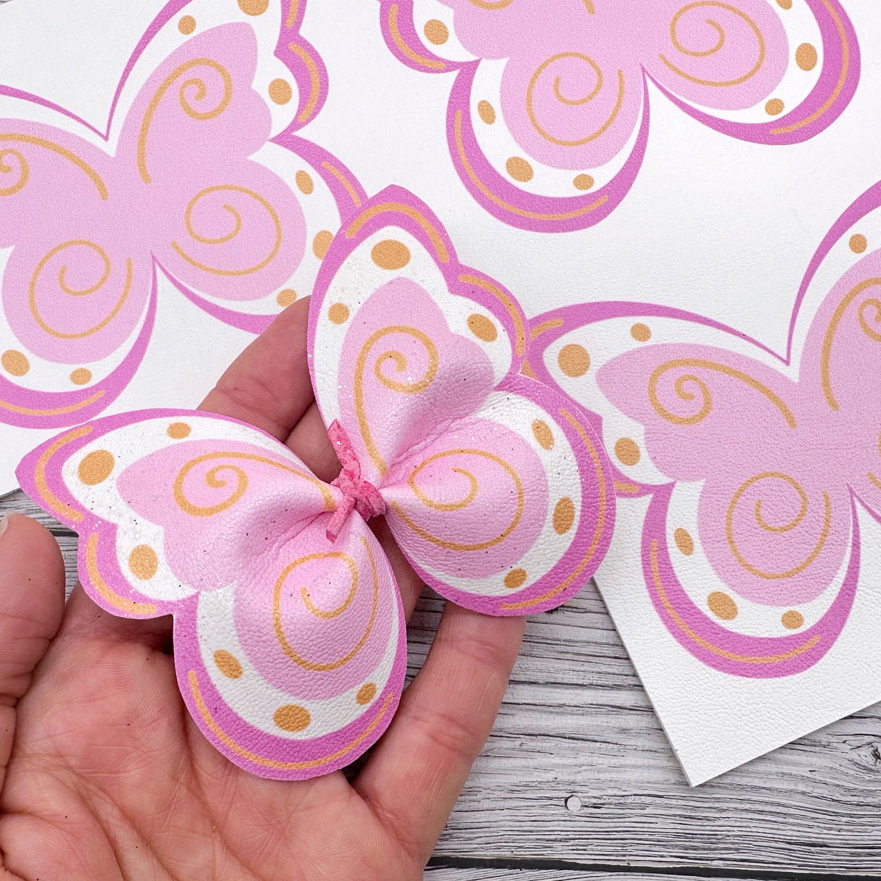Princess Pink Butterfly DIY Pinch Bow DIY Cutout Faux Leather Fabric Sheet - Eliza Henri