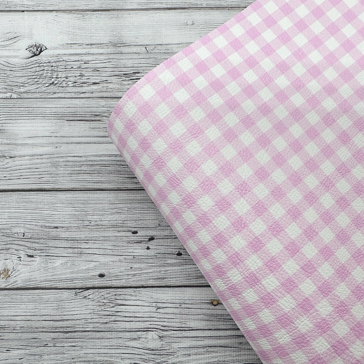Baby Pink Gingham Standard Premium Faux Leather Fabric Sheets - Eliza Henri
