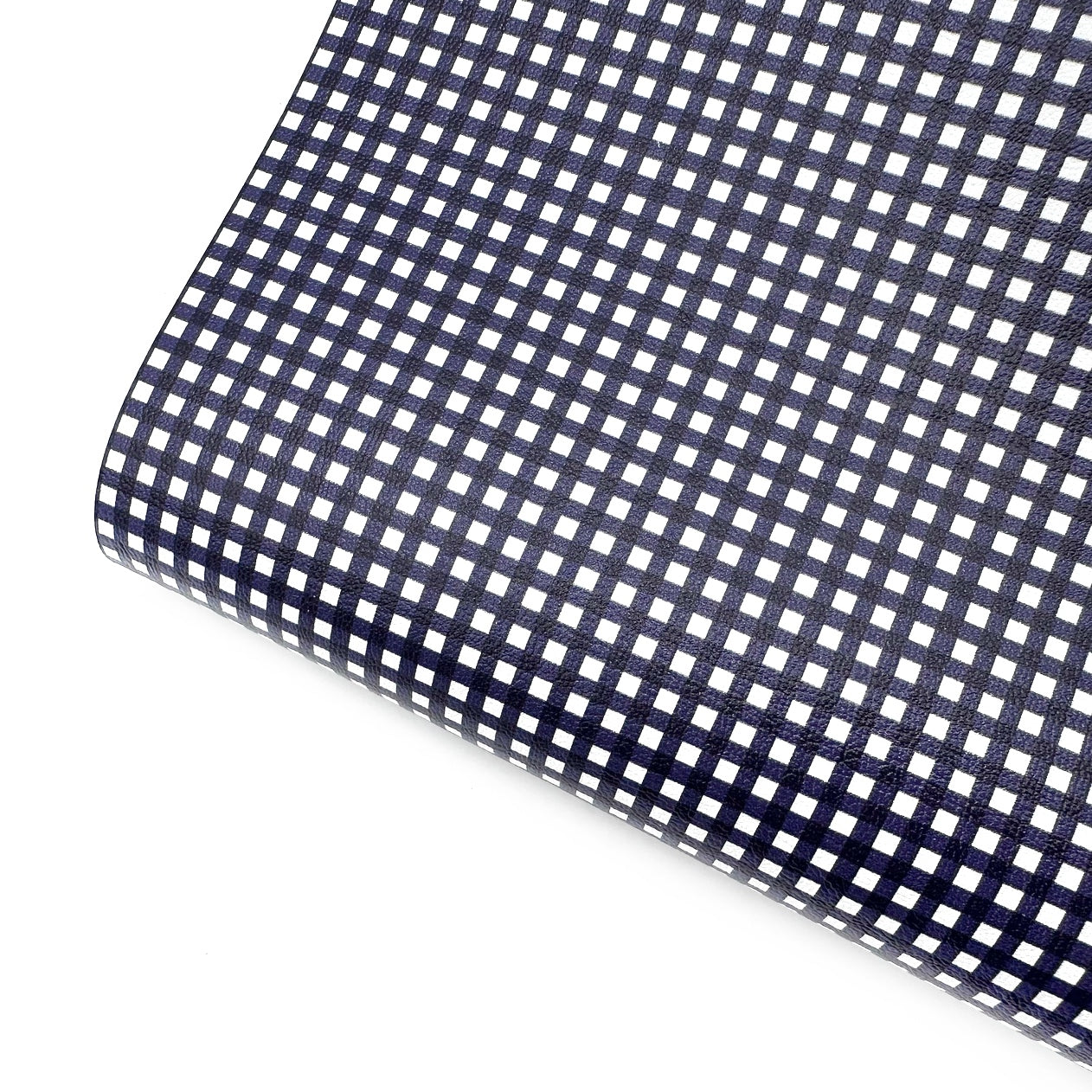 True Navy Gingham Mini Premium Faux Leather Fabric Sheets - Eliza Henri