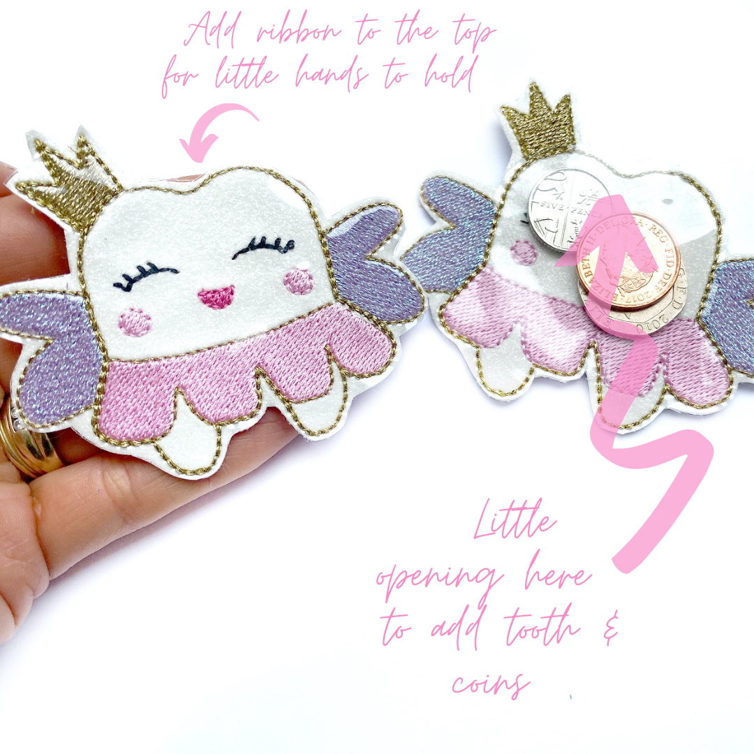 Embroidered Tooth Fairy Tooth/Coin Pocket Pouch - Eliza Henri