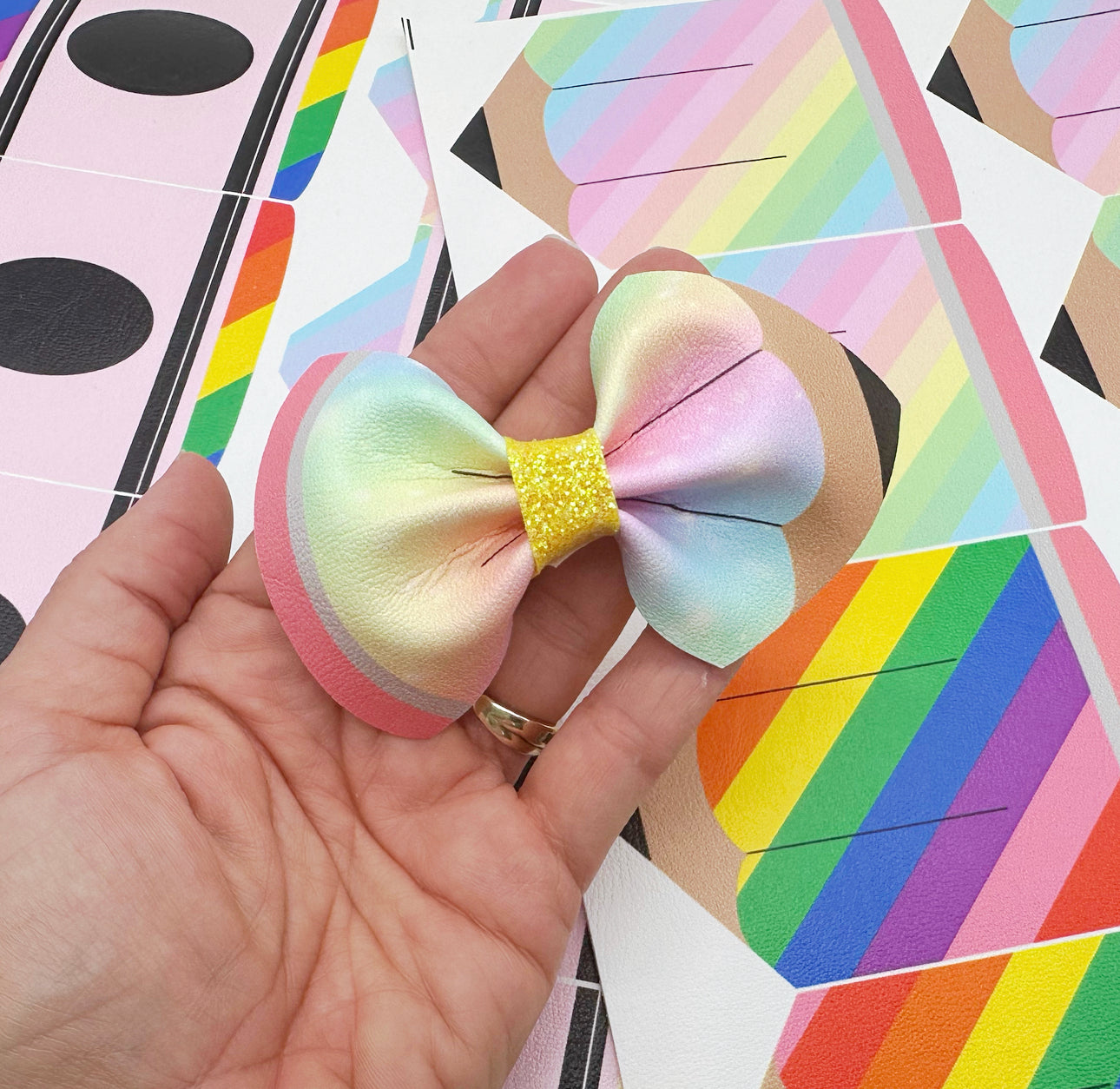 Rainbow Pencil Pinch Bow DIY Cutout Faux Leather Fabric Sheet - Eliza Henri