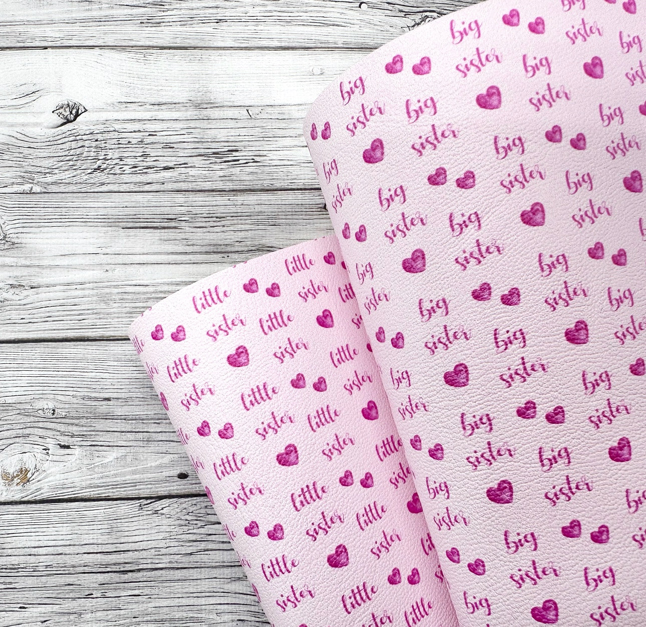 Big Sis, Lil Sis Pink Premium Faux Leather Fabric Sheets - Eliza Henri