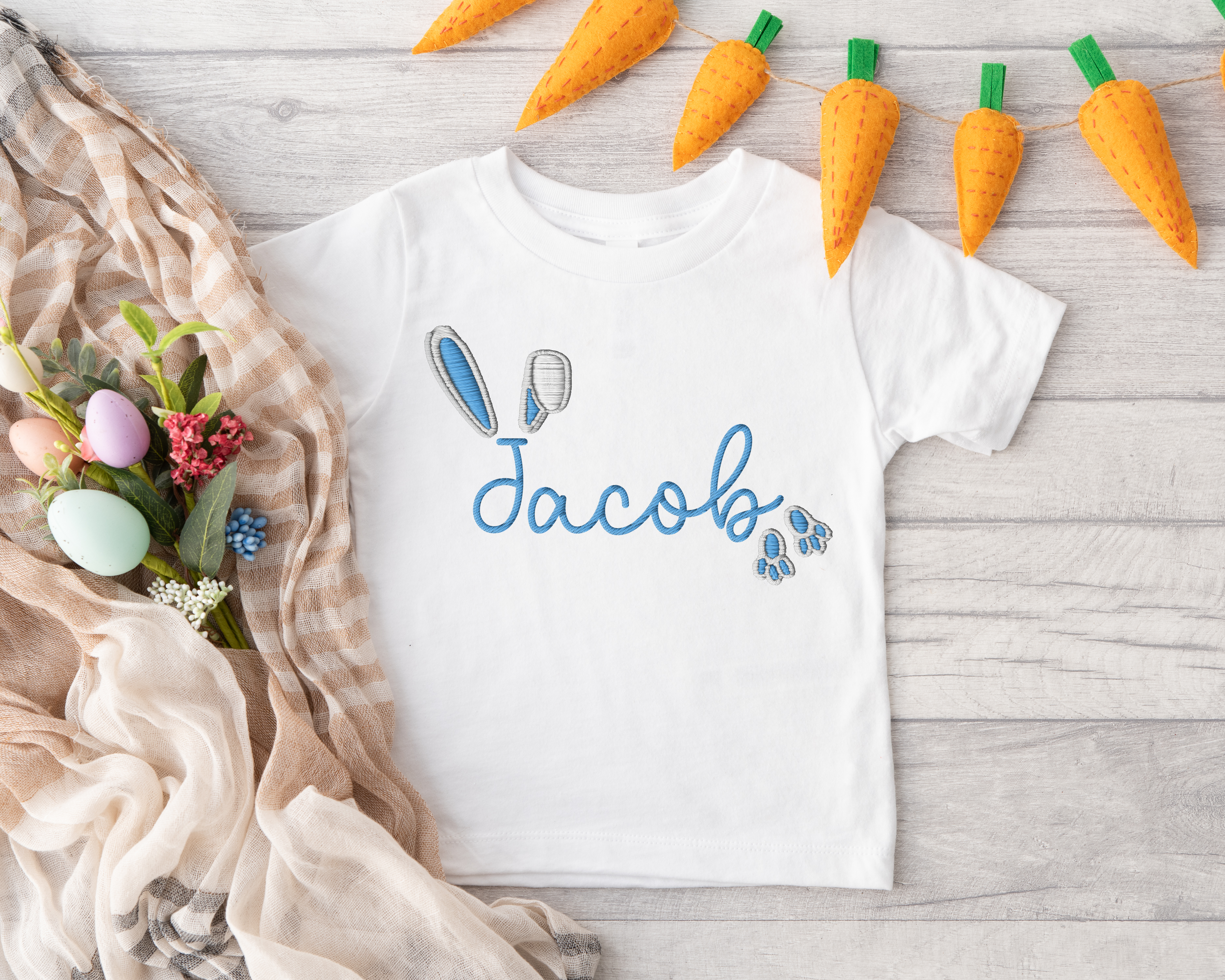 CUSTOM DTF TRANSFER - BUNNY EARS BLUE- EMBROIDERY EFFECT - Eliza Henri
