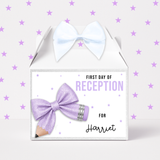 First Day of School Lilac Glitter Bow Treat Box Labels- UV Decal