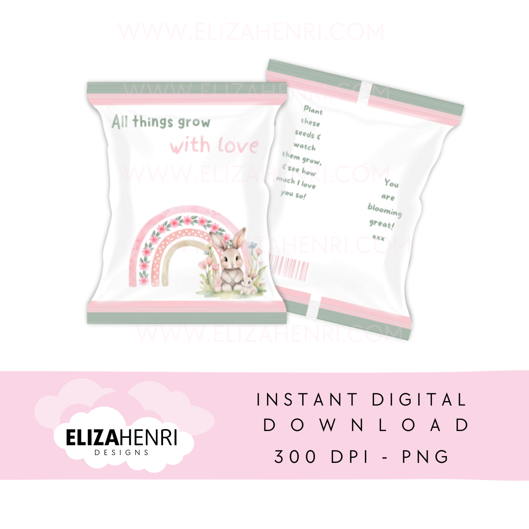 All things Grow with Love Pink & Green Seed Packet Design Digital Download - Eliza Henri