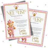 Pink Nutcracker Teddy Bear- Santa Claus Nice List Certificates - A4 Premium Card Blanks