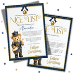 Nutcracker Teddy Bear- Father Christmas Nice List Certificates - A4 Premium Card Blanks - Eliza Henri