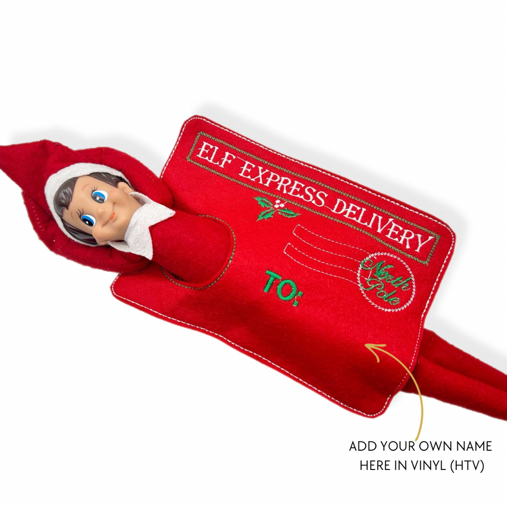 Red personalised elf arrival envelope for Christmas