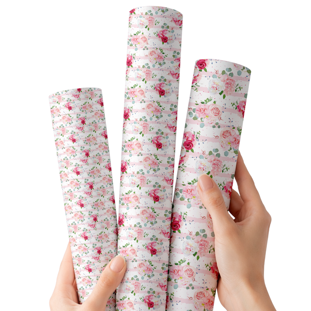 Pretty Pink Floral Stripes | Premium Faux Leather Fabric
