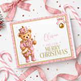 Merry Christmas- Pink Nutcracker Teddy Bear- Magnetic Box Toppers