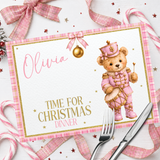 Pink Teddy Bear Nutcracker Christmas Dinner- Premium Faux Leather Mat