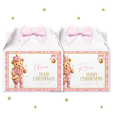 Merry Christmas - Pink Nutcracker Teddy Bear- Treat Box Topper
