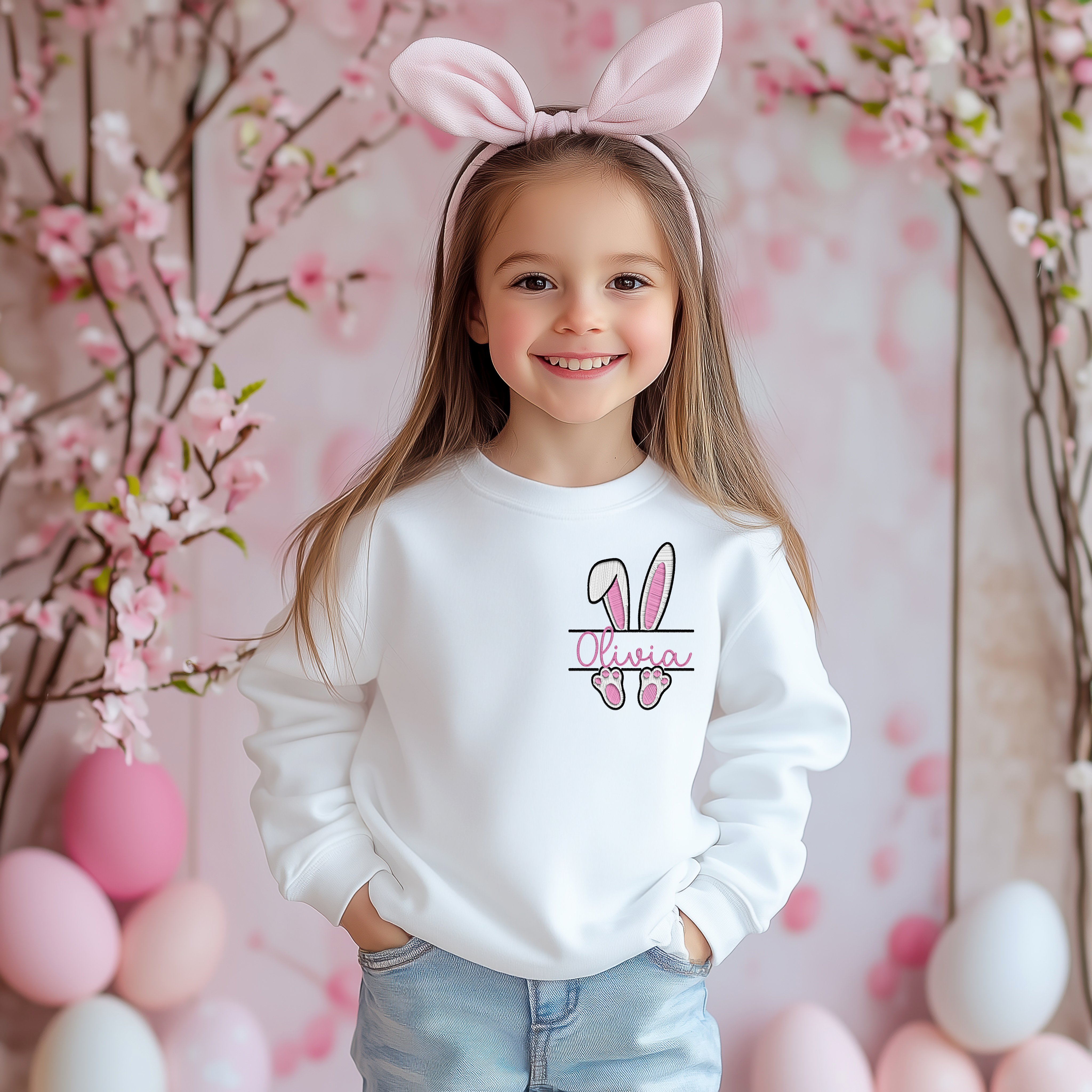 CUSTOM DTF TRANSFER - CUTE POCKET EMBROIDERY STYLE BUNNY NAME - Eliza Henri