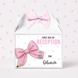 First Day of School Pink Glitter Bow Treat Box Labels- UV Decal