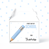 First Day of School Blue Pencil Treat Box Labels- UV Decal