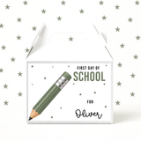First Day of School Olive Pencil Treat Box Labels- UV Decal