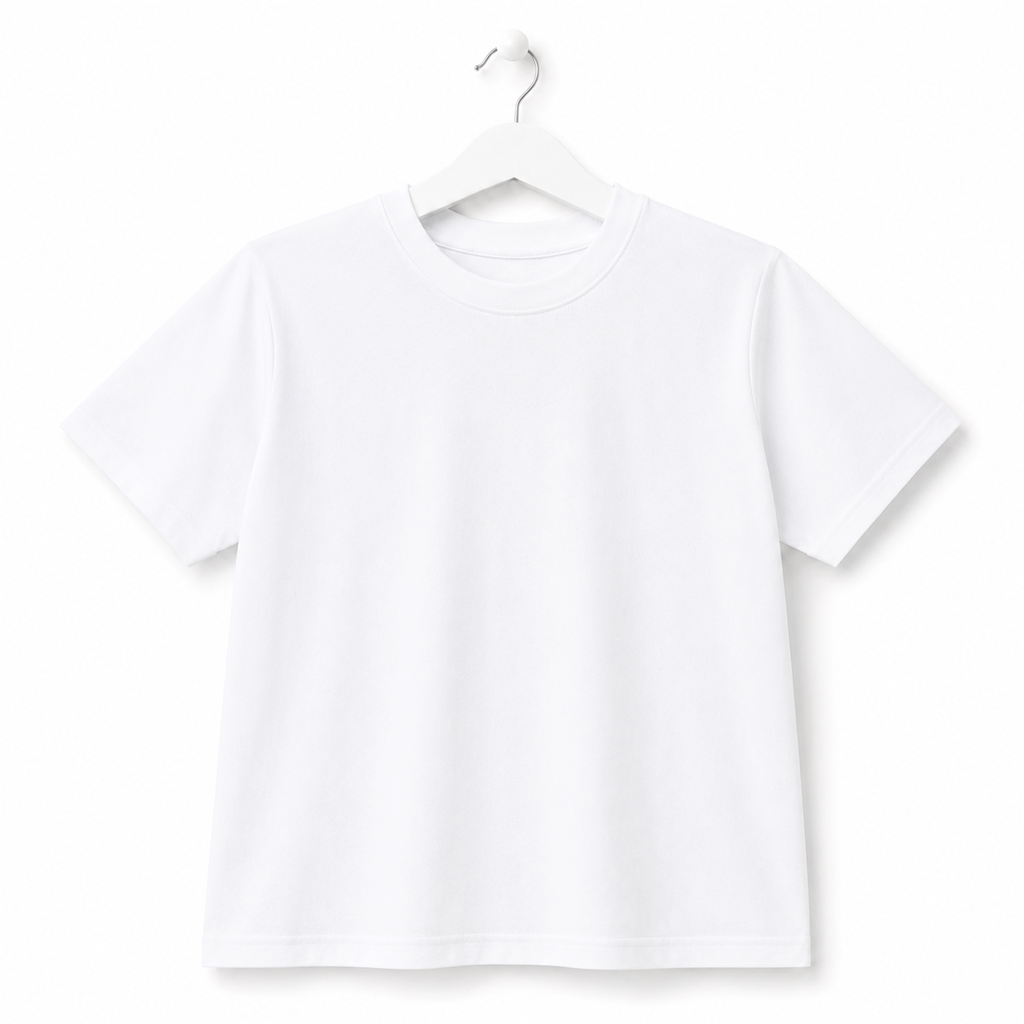 A blank plain white short-sleeve crewneck t-shirt for customisation