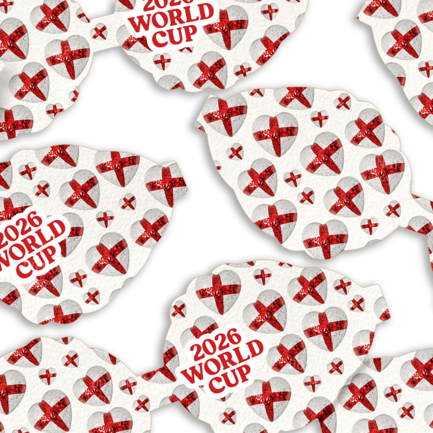 WORLD CUP 2026 ENGLAND HEART BOWS 3.5” | PRE CUT DIY HAIR BOW LOOPS - Eliza Henri
