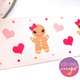 Little Gingerbread Girl Grosgrain Ribbon 25mm, 38mm, 50mm. - Eliza Henri Craft Supply