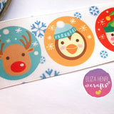 Circle Xmas Characters Grosgrain Ribbon 25mm, 38mm, 50mm. - Eliza Henri Craft Supply