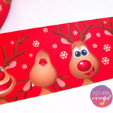 Red Reindeer Grosgrain Ribbon 25mm, 38mm, 50mm. - Eliza Henri Craft Supply