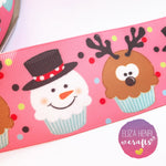 Snowman Reindeer Cupcakes Grosgrain Ribbon 25mm, 38mm, 50mm. - Eliza Henri Craft Supply