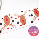 Santa’s Fave Reindeer White Grosgrain Ribbon 25mm, 38mm, 50mm. - Eliza Henri Craft Supply