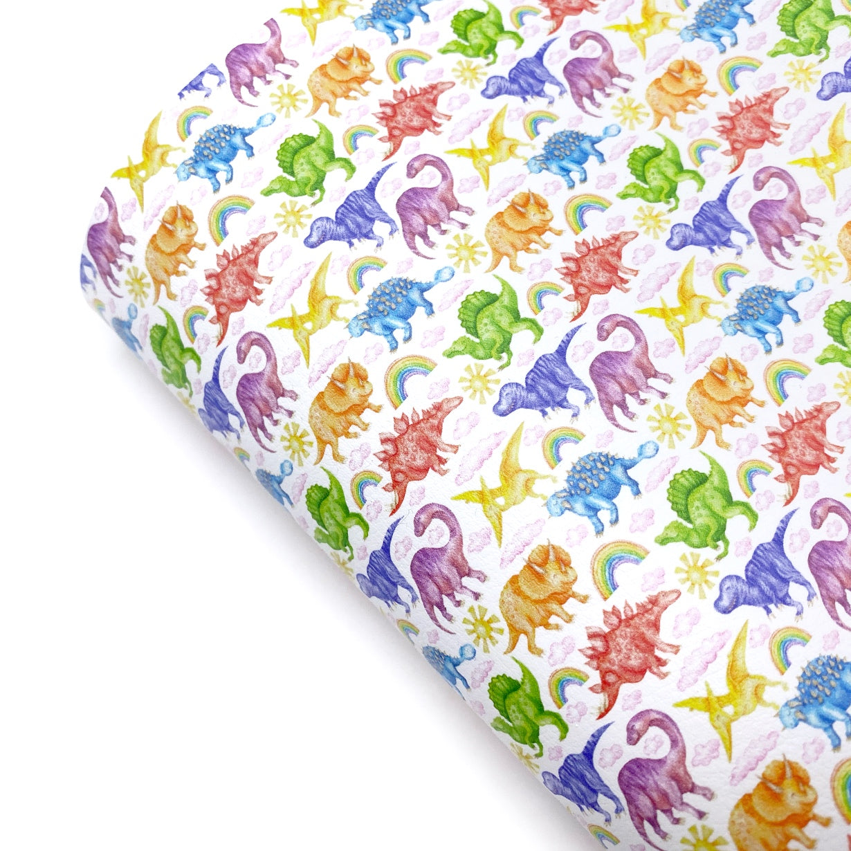 Rainbow Dinosaurs Premium Faux Leather Fabric Sheets - Eliza Henri