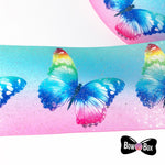Pink Aqua Butterfly Glitter Grosgrain Ribbon 3'' - Eliza Henri