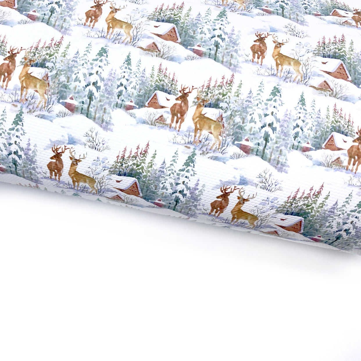 Winter Deers Snow Scene Lux Premium Canvas Bow Fabrics - Eliza Henri