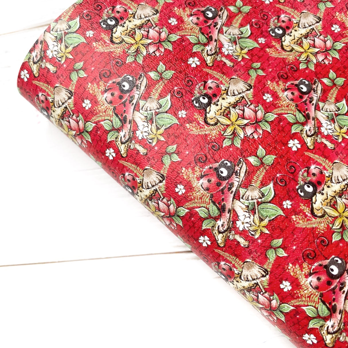 Ladybug Scripted Red Premium Faux Leather Fabric Sheets - Eliza Henri