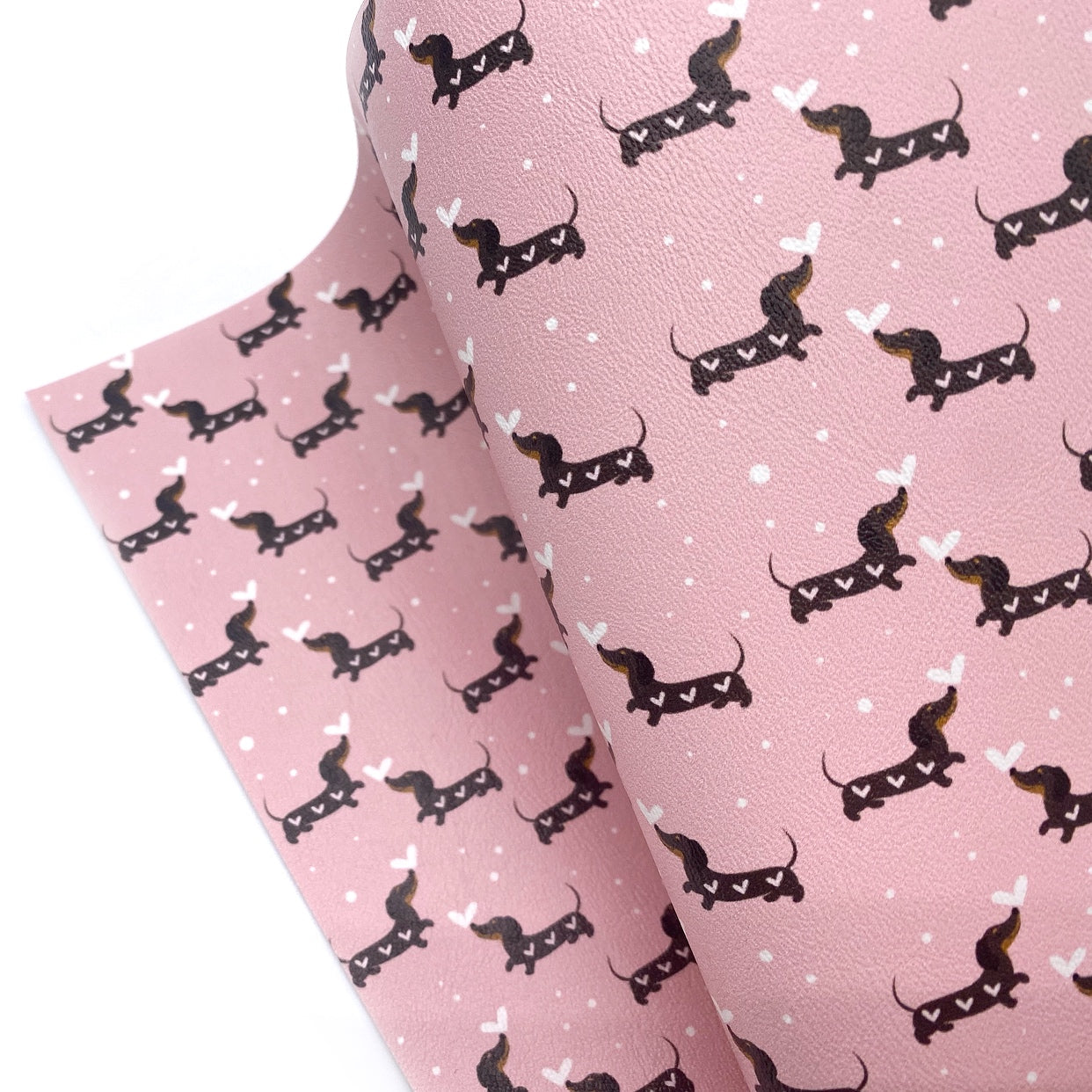 Pink Sausage Dogs Premium Faux Leather Fabric Sheets - Eliza Henri